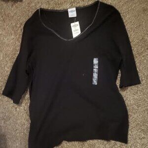 Womens Old Navy Black V-Neck Top with 3/4 Sleeves Size XL